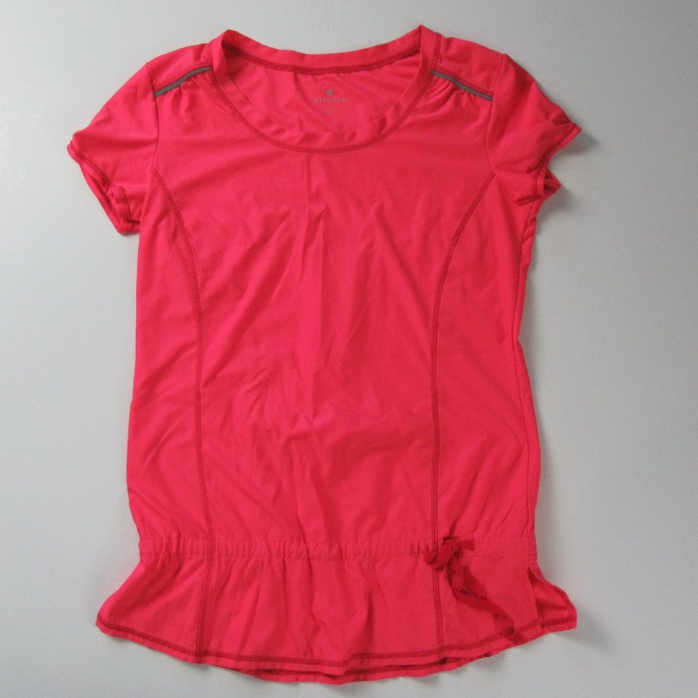 Athlets Short Sleeve Bright Pink Workout Top Shirt Peplum Hem Small